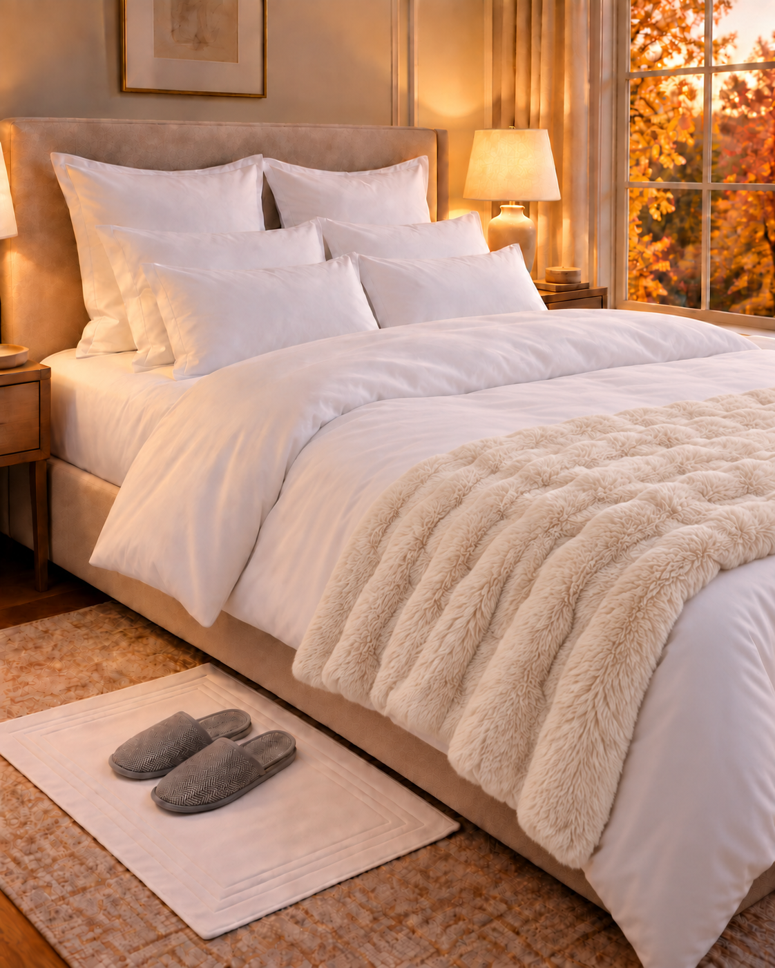 bed in autumn setting