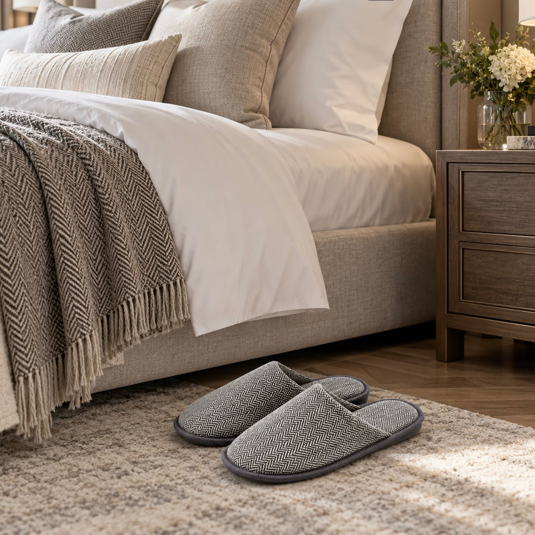 herringbone closed-toe slide slippers
