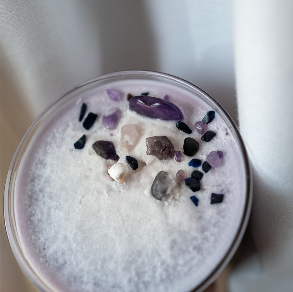 chakra 6 - third eye chakra- amethyst & tourmaline gemstone candle