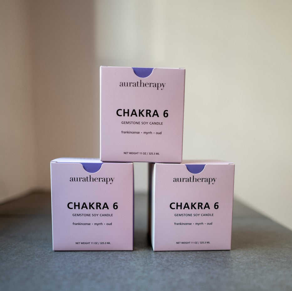 chakra 6 - third eye chakra- amethyst & tourmaline gemstone candle