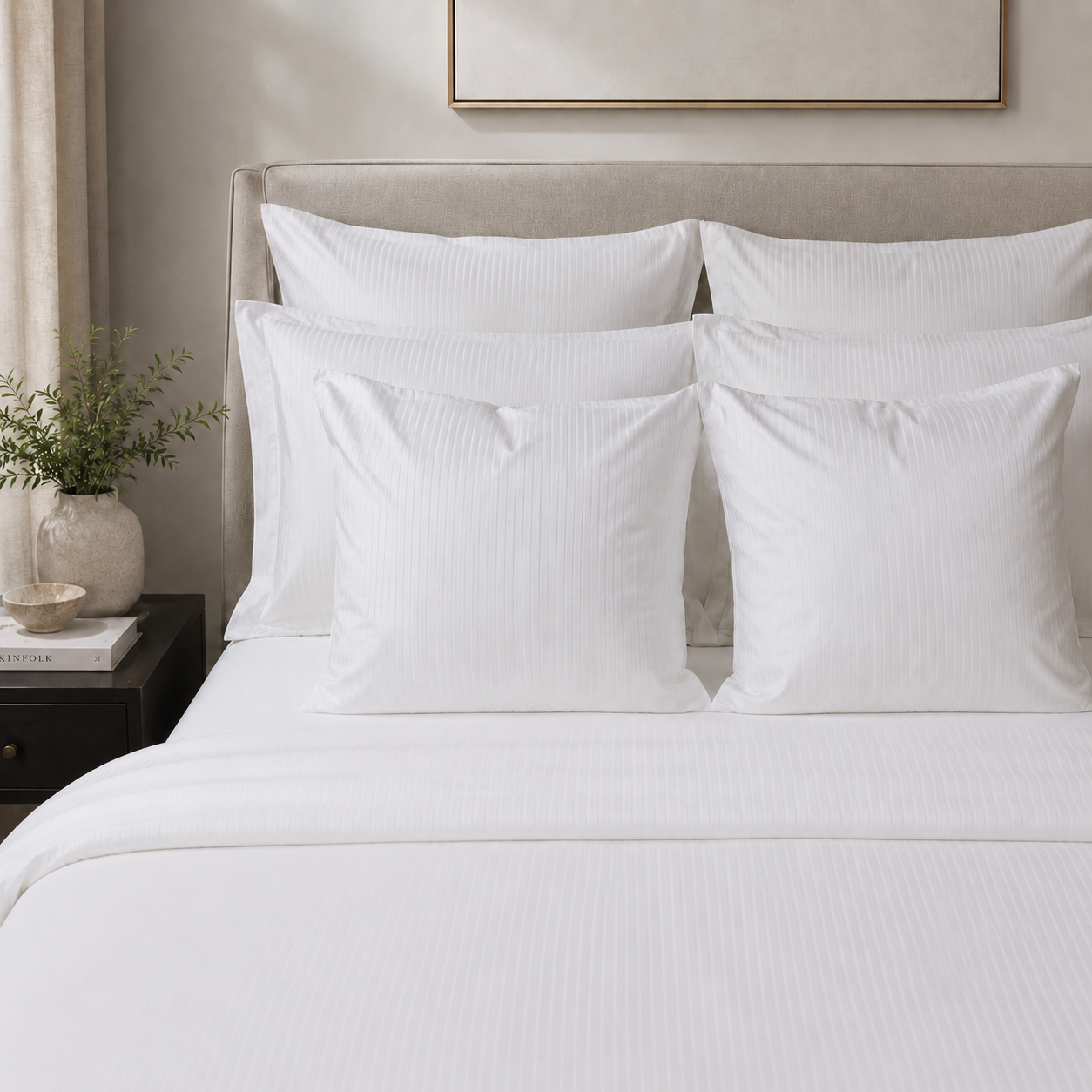 Diamond Support® Euro Square Triple Bundle: diamond support grey duck down and feather pillows, pillow protectors, and shams