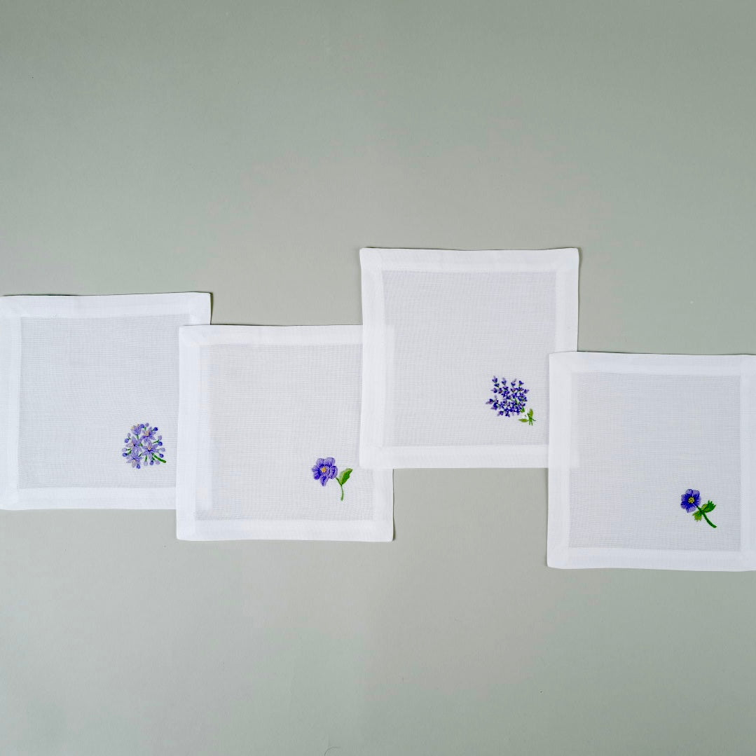 tablescape etc hand embroidered cloth cocktail napkins, set of 4