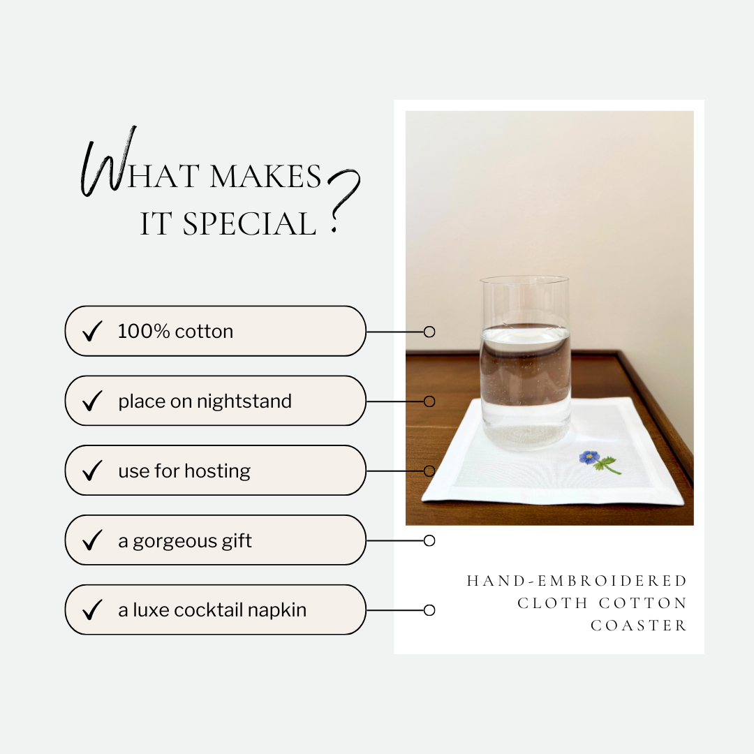 tablescape etc hand embroidered cloth cocktail napkins, set of 4