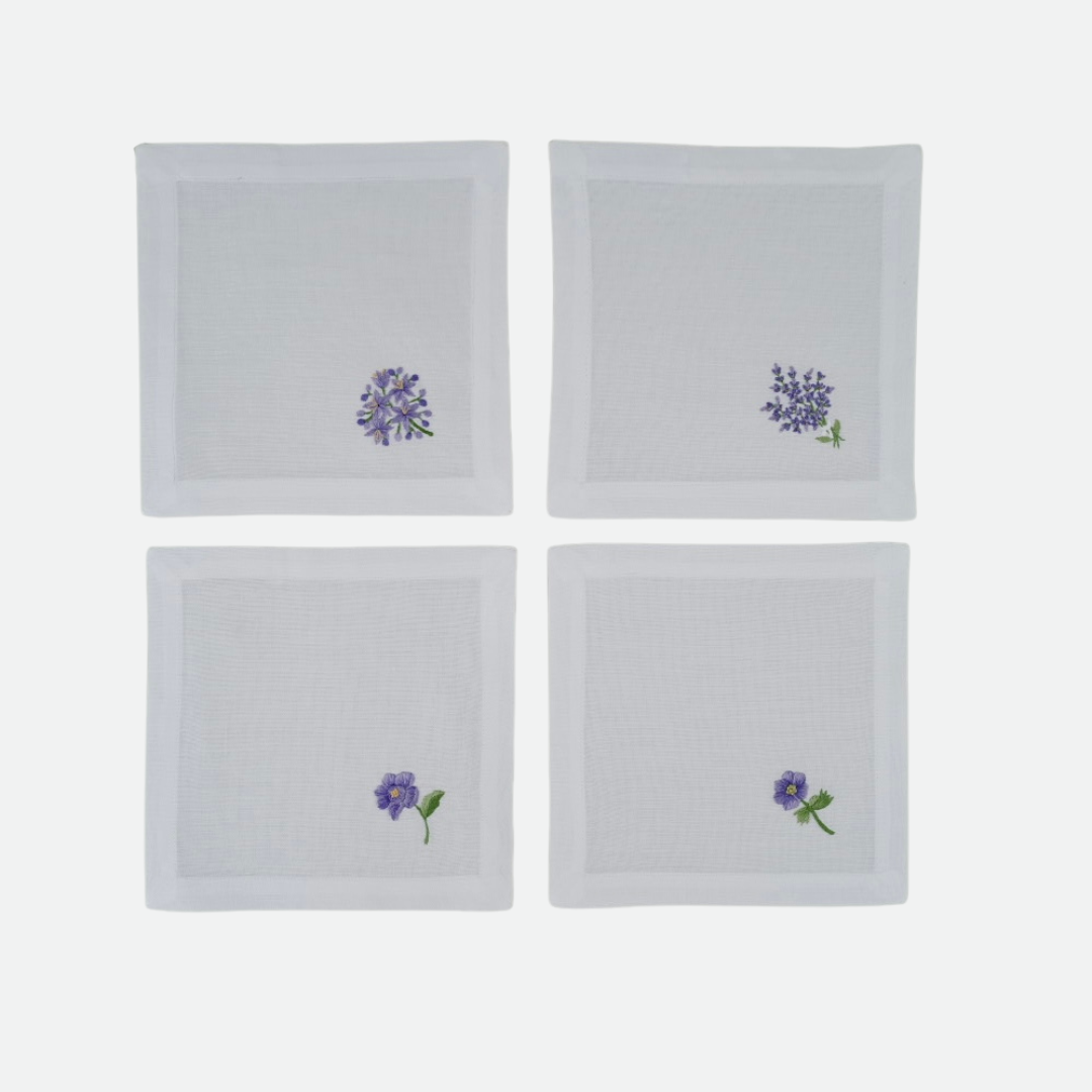 tablescape etc hand embroidered cloth cocktail napkins, set of 4
