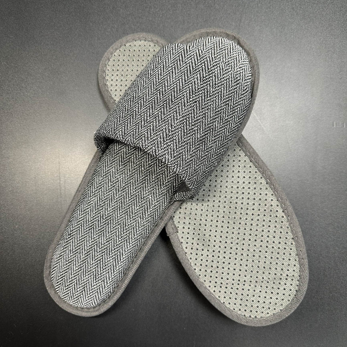 herringbone open-toe slide slippers