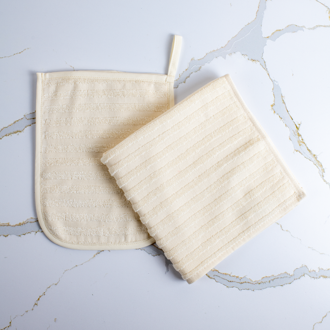 wash me tender™ silk and organic cotton ribbed washcloth and mitt duo