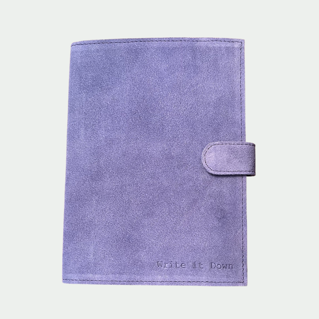 write it down periwinkle suede notebook