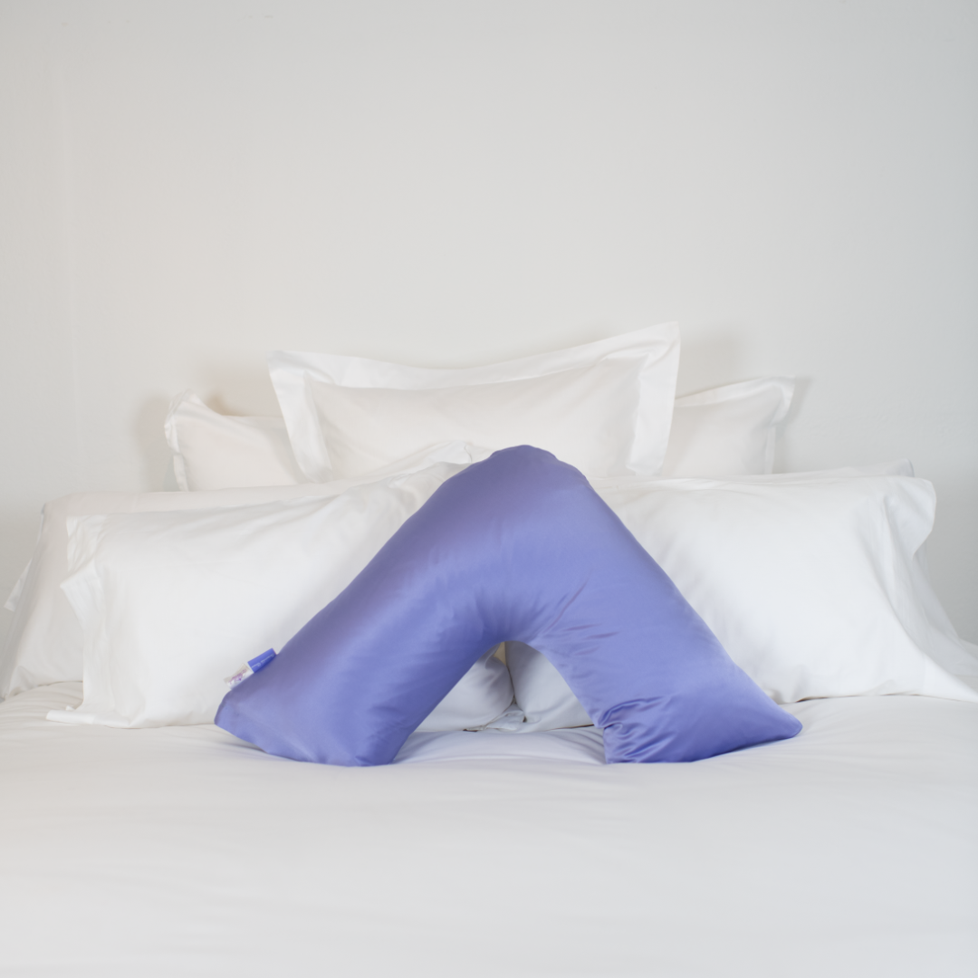 tiara cottons™ v-shaped periwinkle silk pillowcase + velvet travel bag