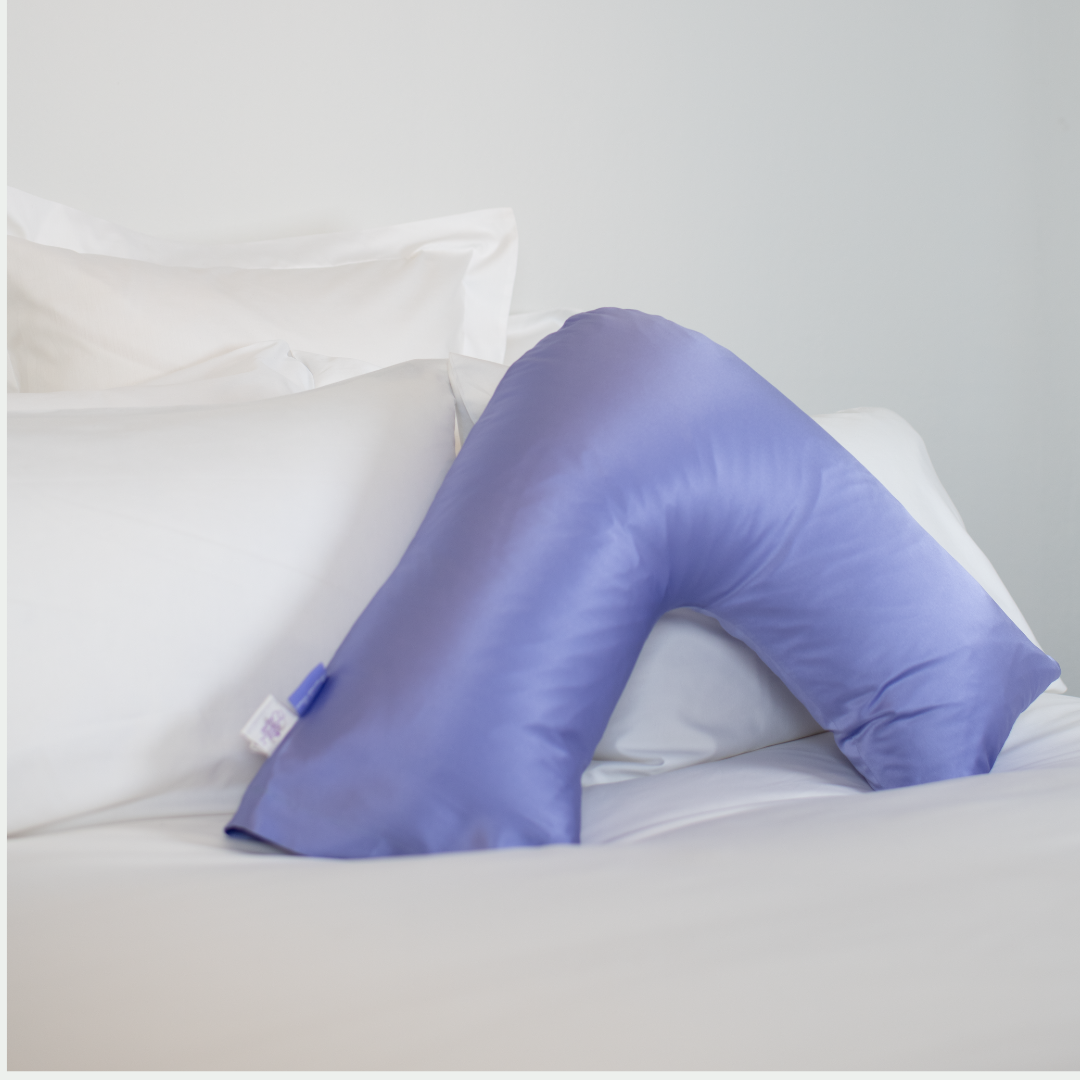 tiara cottons™ v-shaped periwinkle silk pillowcase + velvet travel bag
