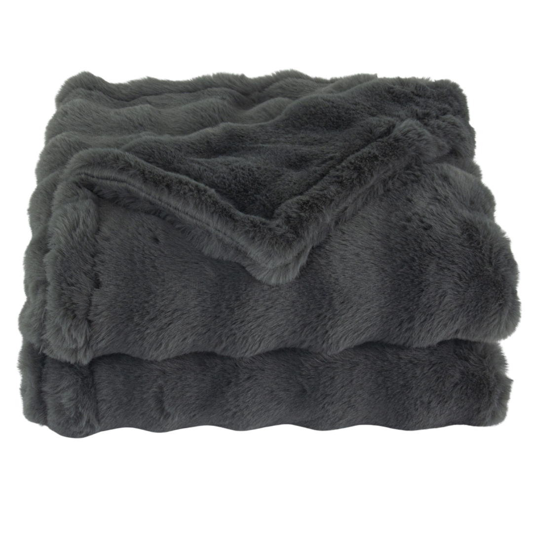 scotia sea faux fur luxe throw, grey