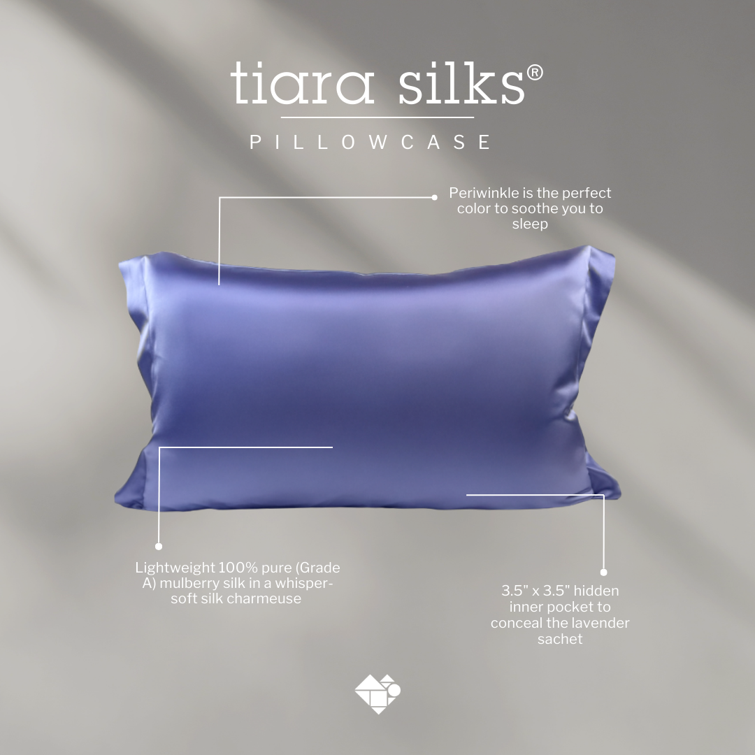 tiara silks® periwinkle pillowcase+velvet travel bag