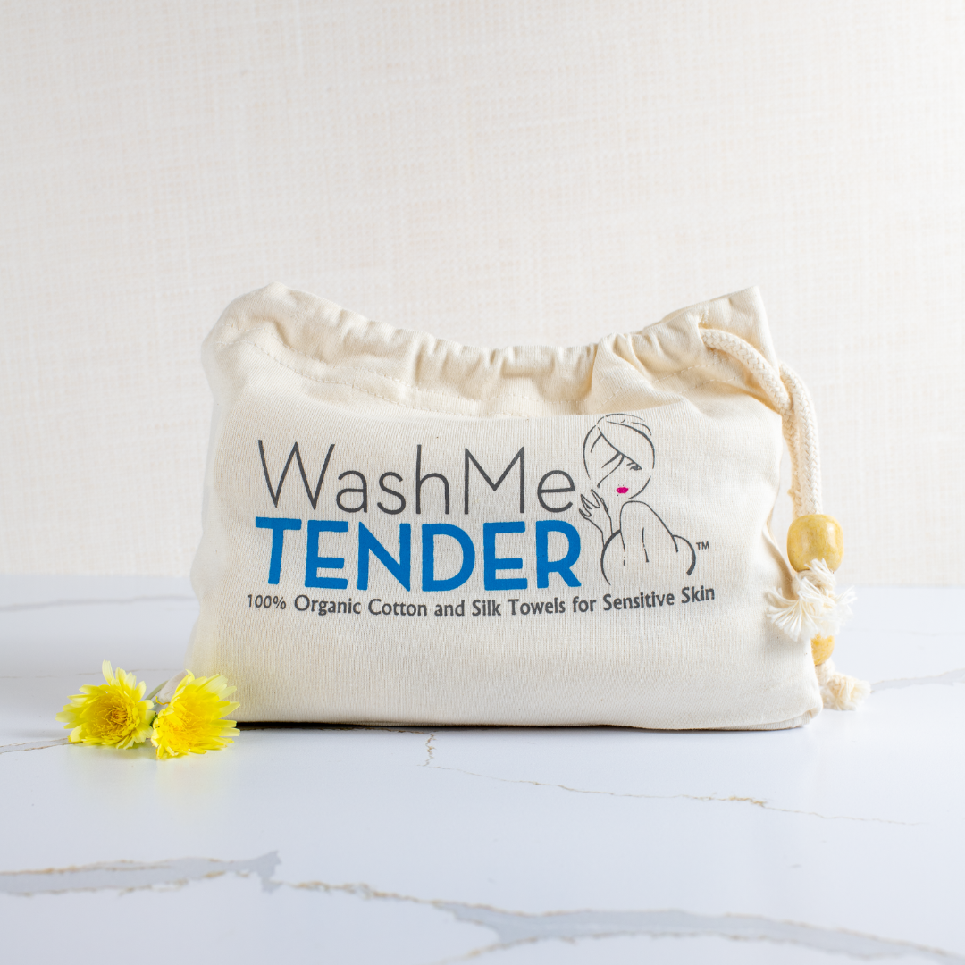 wash me tender™ silk and organic cotton ribbed washcloth and mitt duo