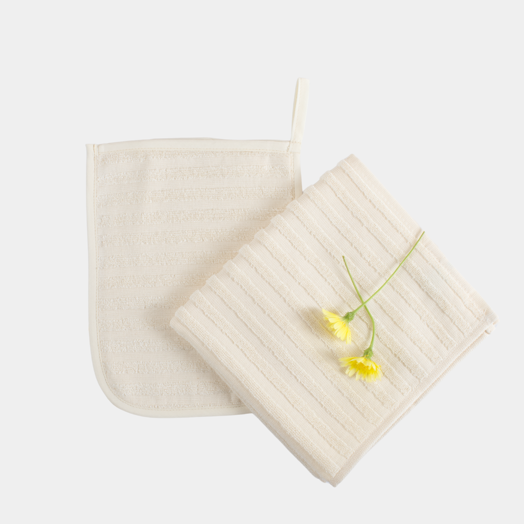 wash me tender™ silk and organic cotton ribbed washcloth and mitt duo