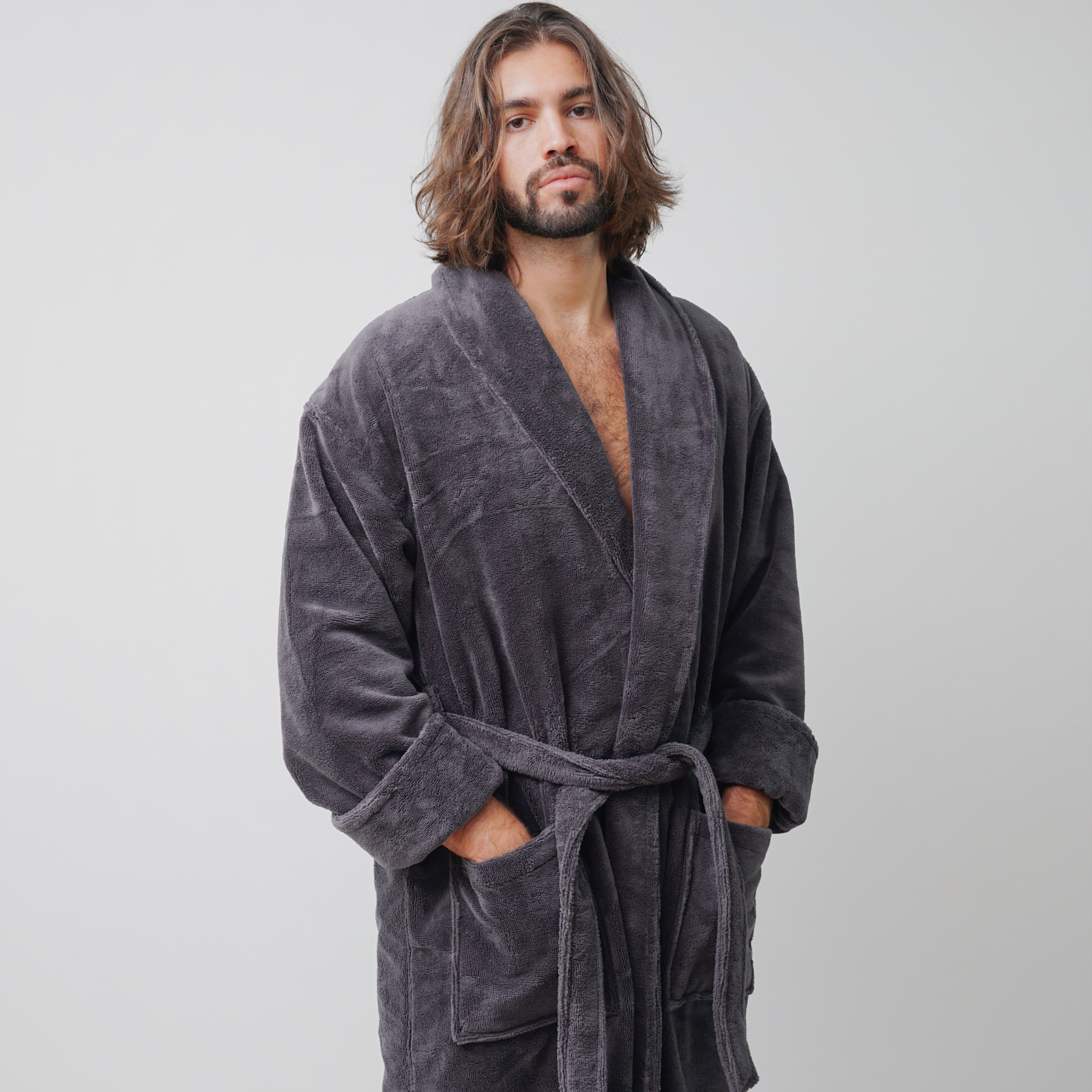 taurus mountain collection absorb8™ shawl collar robe, dark gray