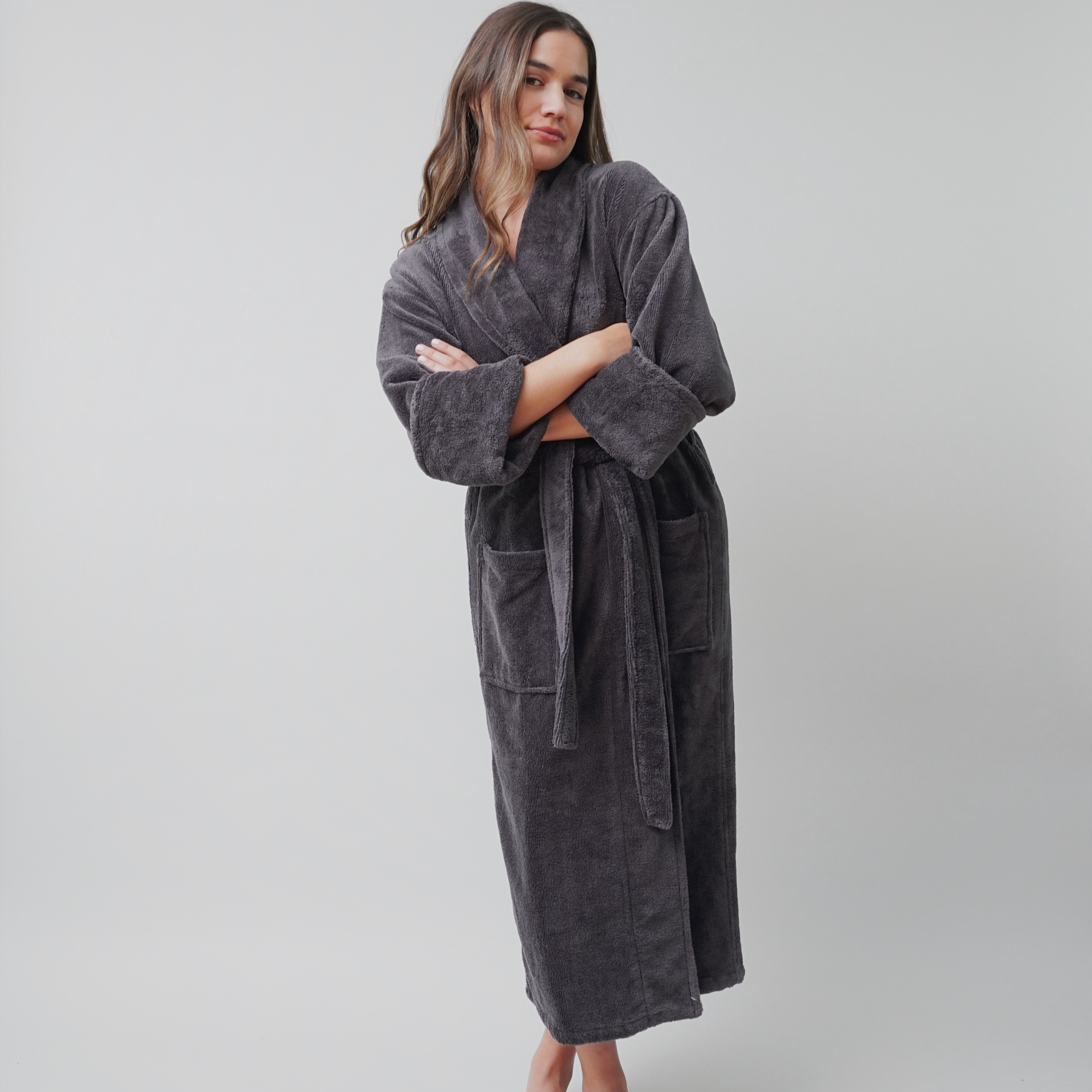 taurus mountain collection absorb8™ shawl collar robe, dark gray