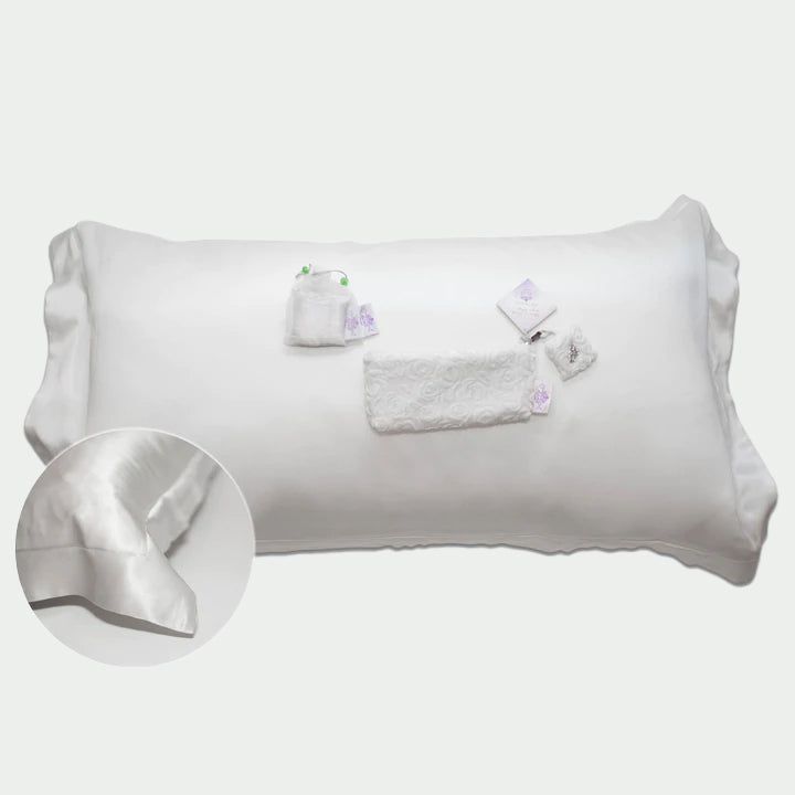 Tiara Silks® Moonstone Pillowcase+White Velvet Travel Bag