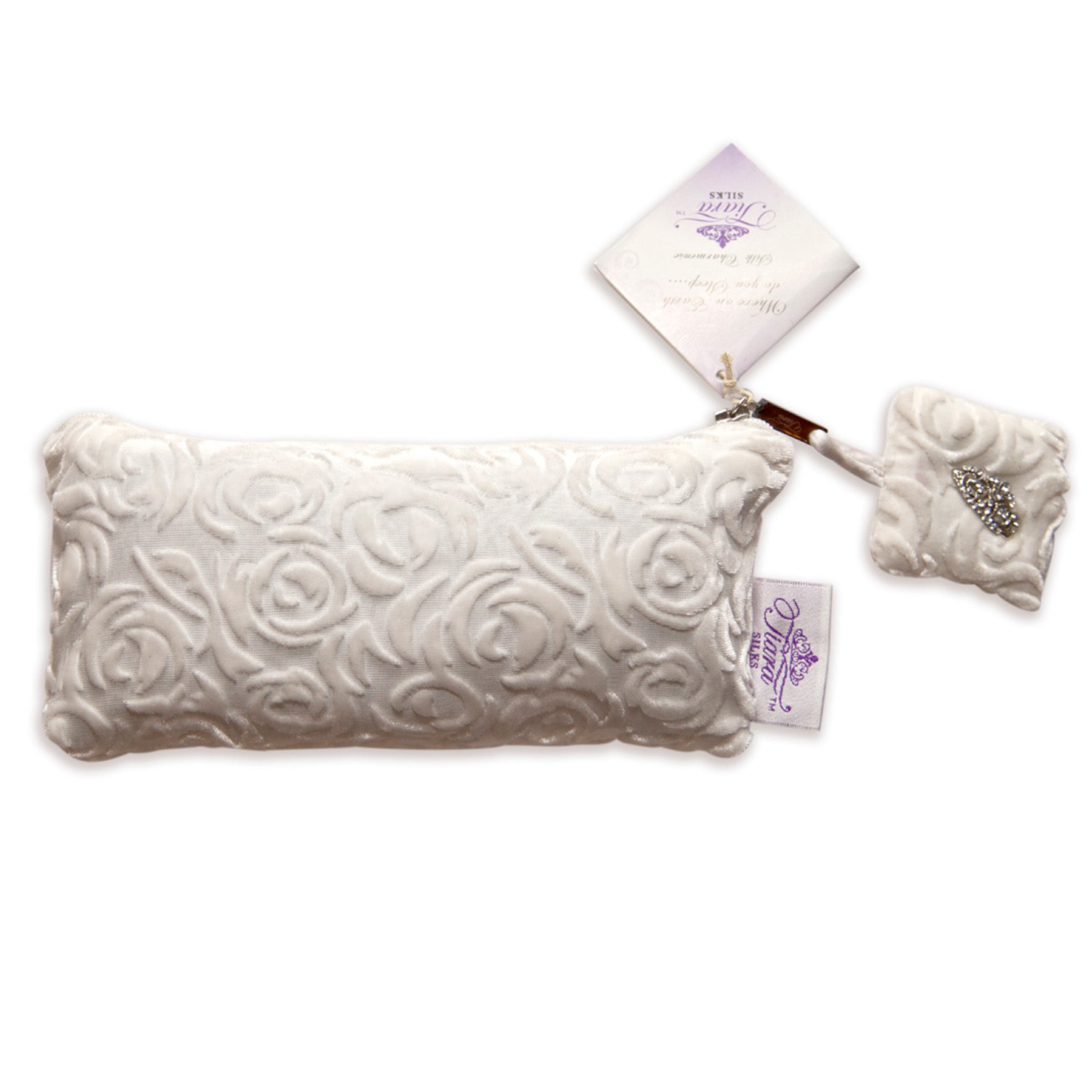 Tiara Silks® Moonstone Pillowcase+White Velvet Travel Bag