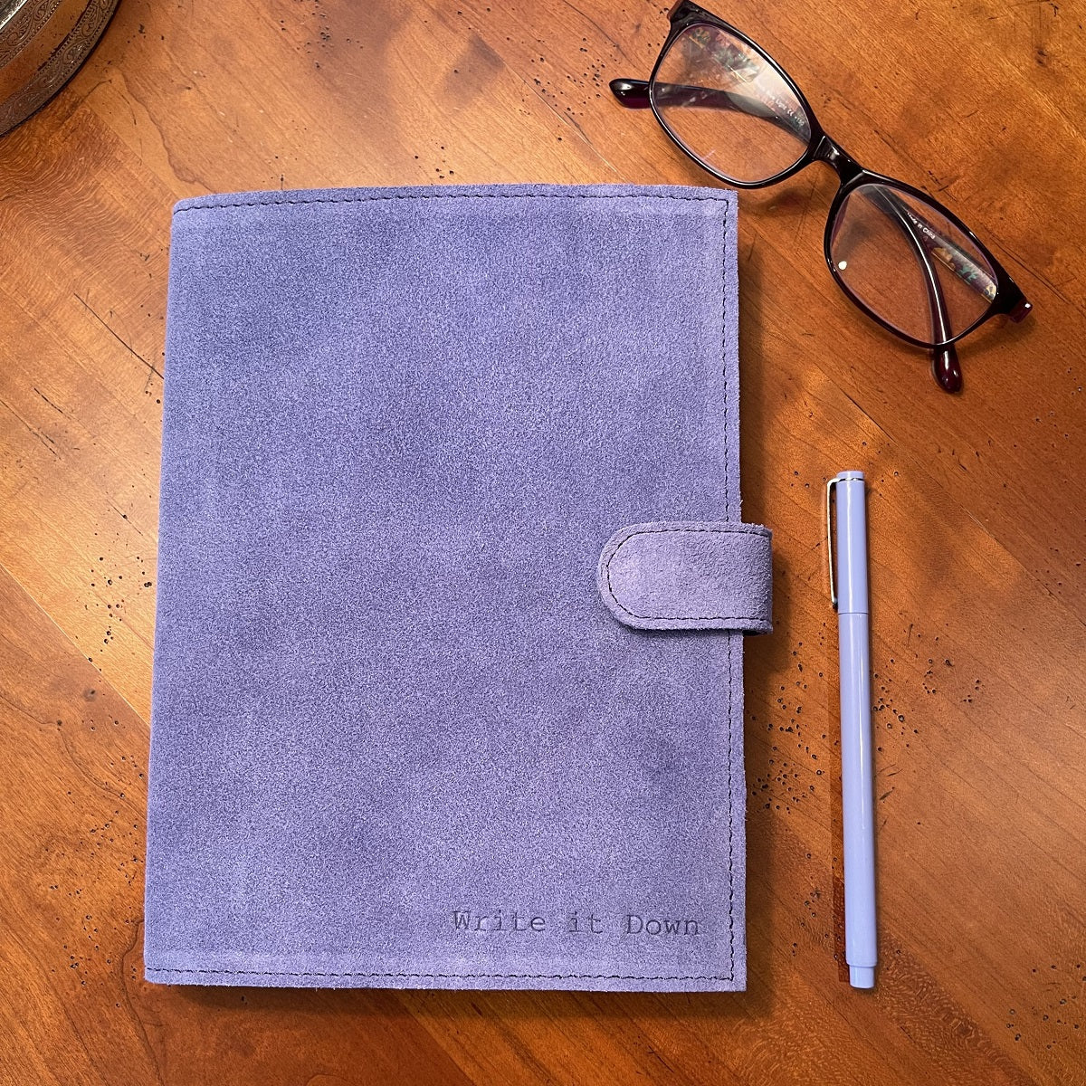 write it down periwinkle suede notebook