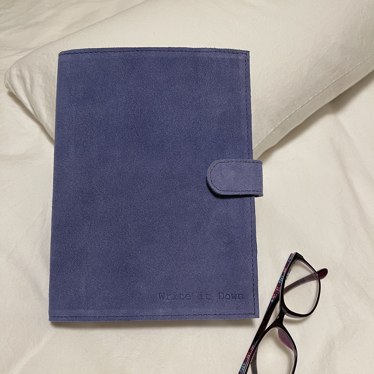 write it down periwinkle suede notebook