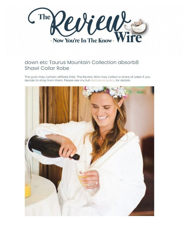 down etc’s Taurus Mountain Robe Receives a Rave Review in The Review Wire’s 14th Annual Gift Guide