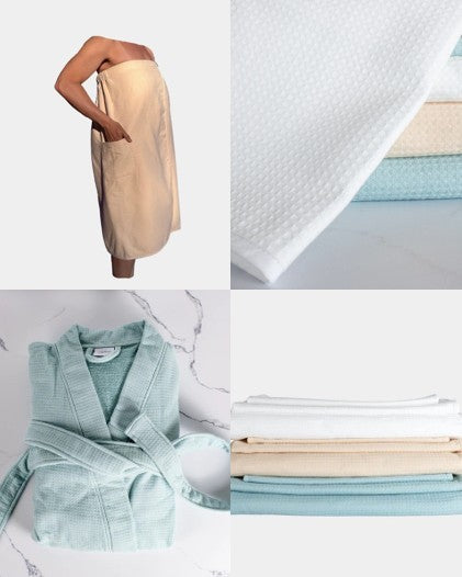 The Secret to Creating a Luxe Guest Bathroom? Hotel-Quality Bath Towels, Rugs, Robes, and Slippers