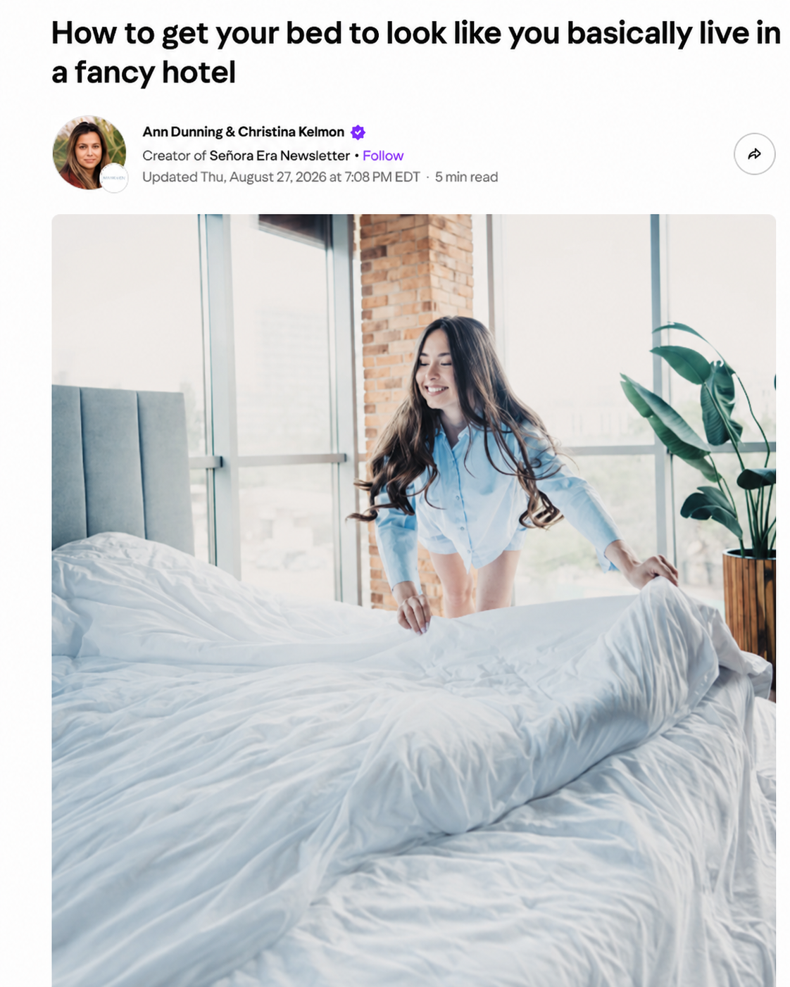 Yahoo! Creators Features Our Tips for a Hotel-Quality Bed