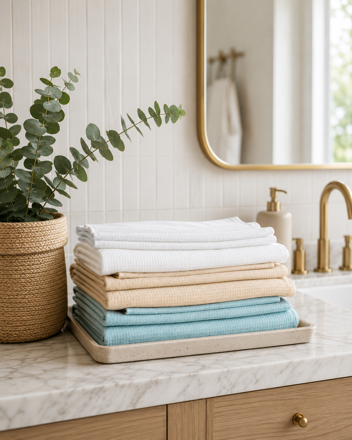 stack of waffle weave towels
