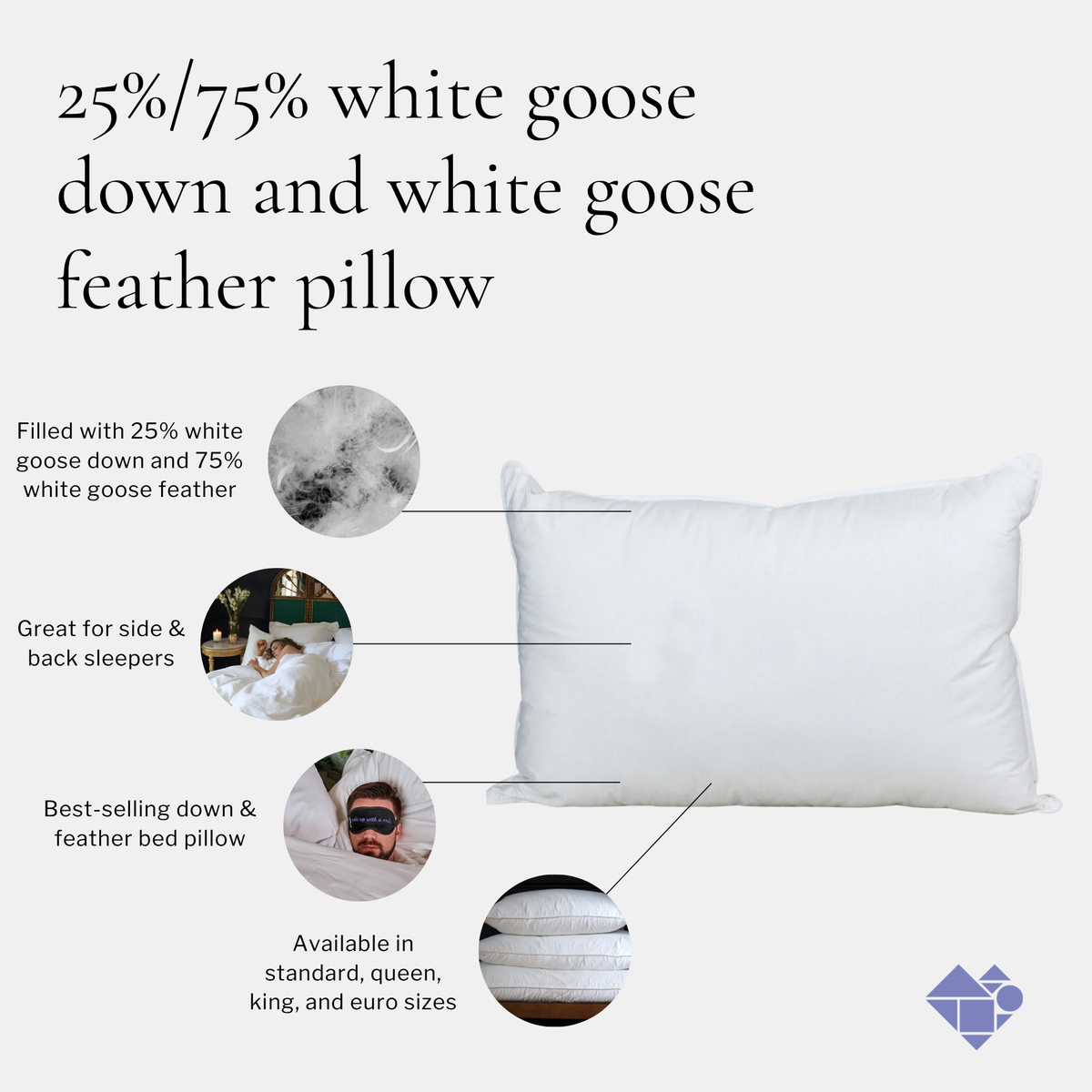 25%/75% white goose down and white goose feather pillow