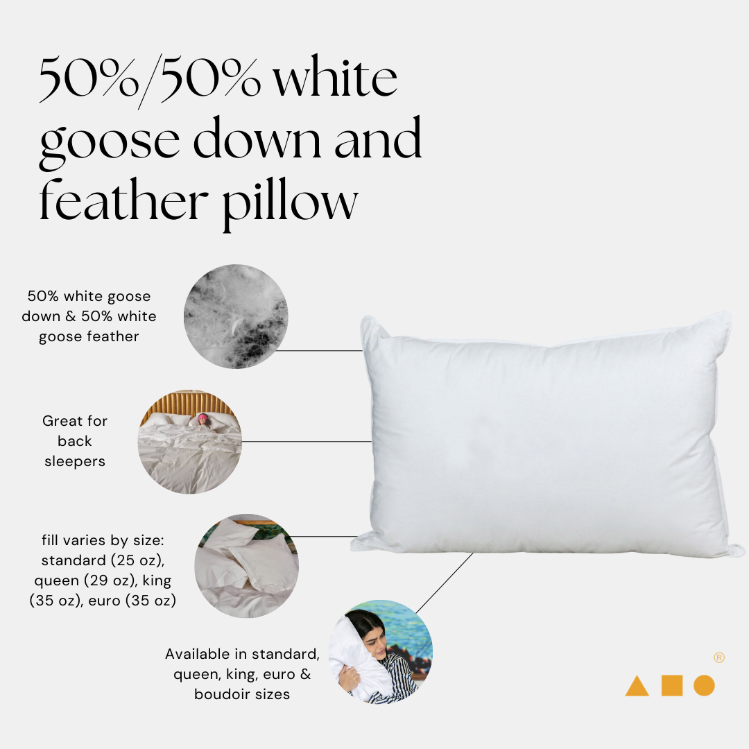 50 50 White Goose Down and Feather Pillow Pillows Down etc