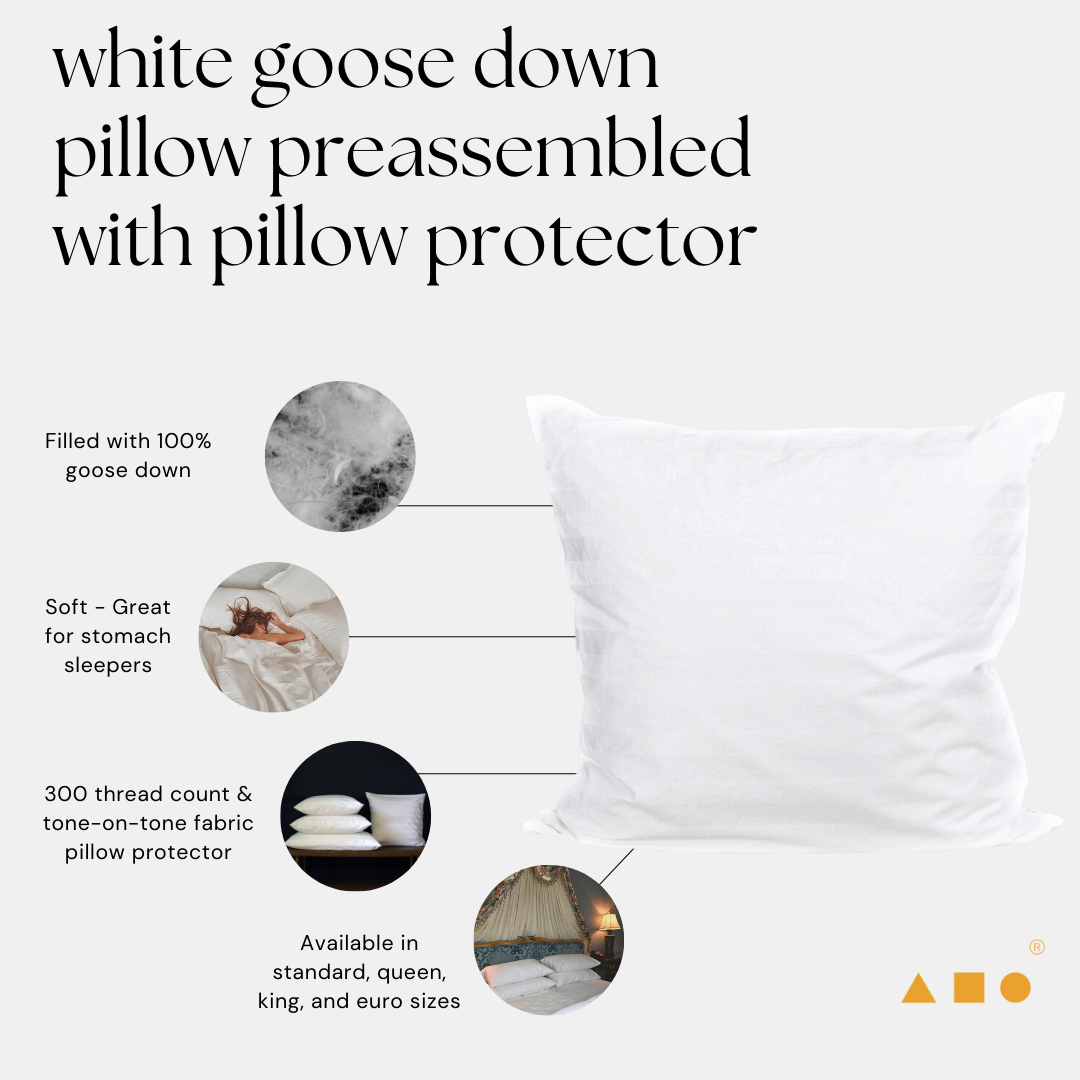 white goose down pillow preassembled with pillow protector