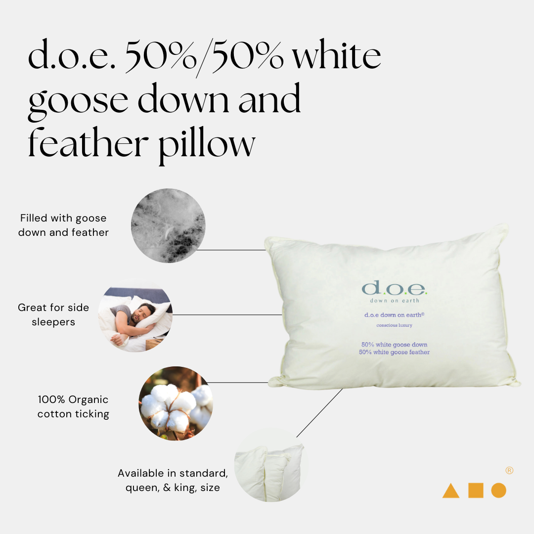 d.o.e. down on earth® 50%-50% goose down and feather pillow with organic cotton ticking