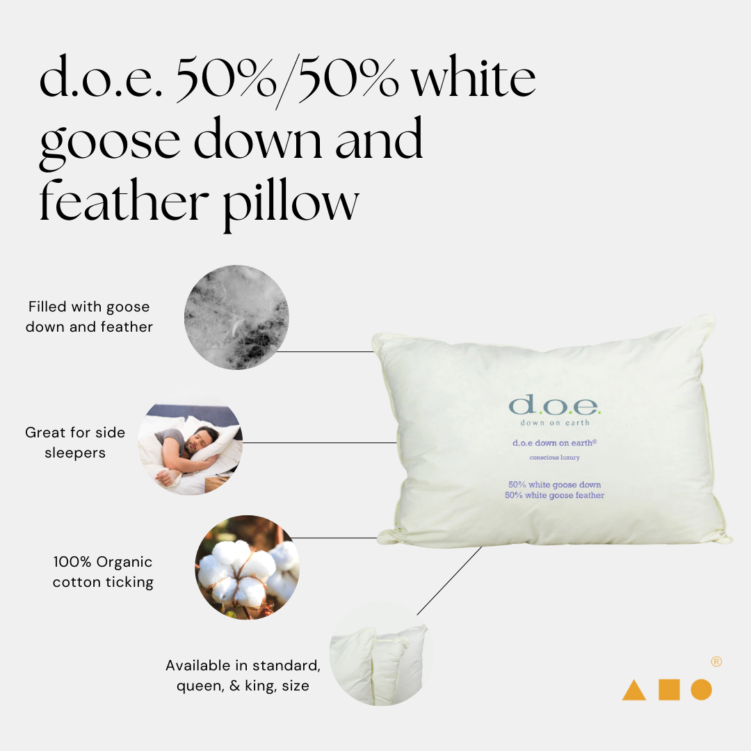 d.o.e. earth® 50%-50% goose down and feather pillow with organic cotton ticking
