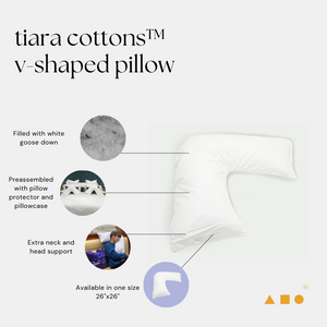 tiara cottons™ v-shaped pillow with pillow protector and pillowcase
