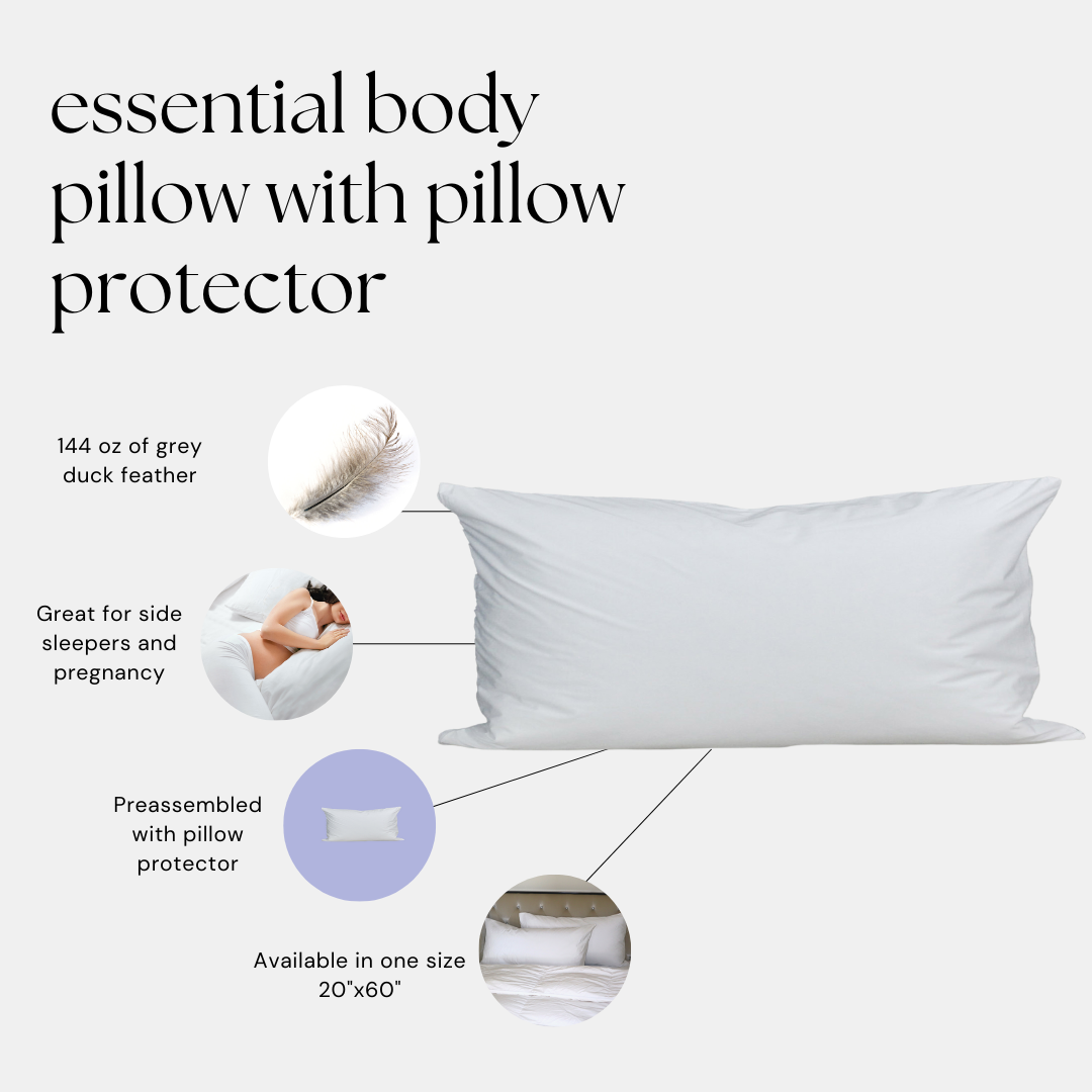 essential feather body pillow with pillow protector