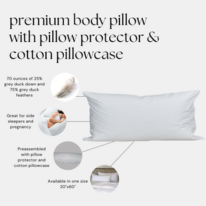 premium down and feather body pillow with pillow protector and pillowcase