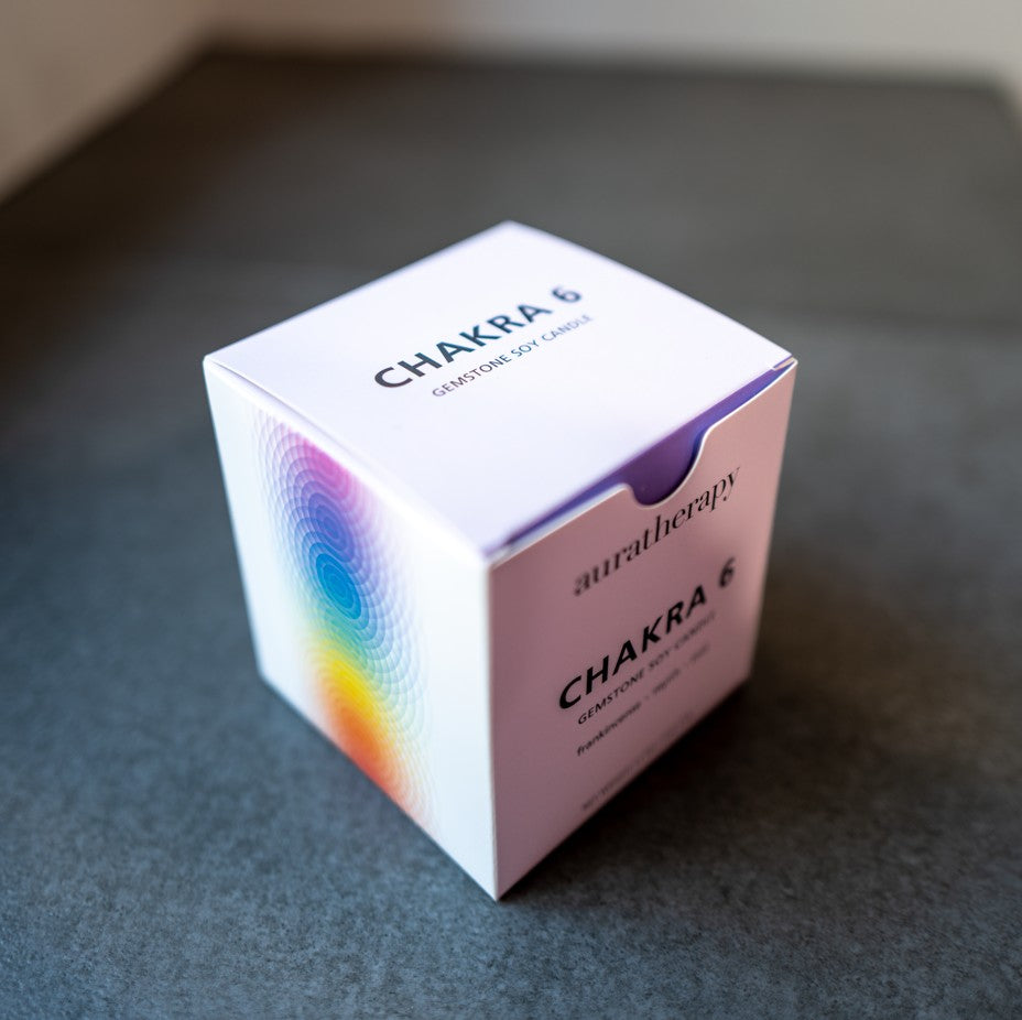 chakra 6 - third eye chakra- amethyst & tourmaline gemstone candle