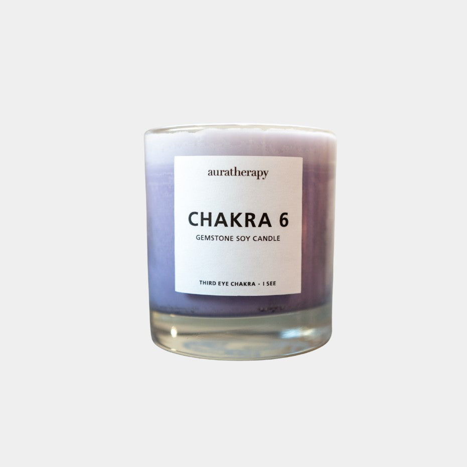 chakra 6 - third eye chakra- amethyst & tourmaline gemstone candle