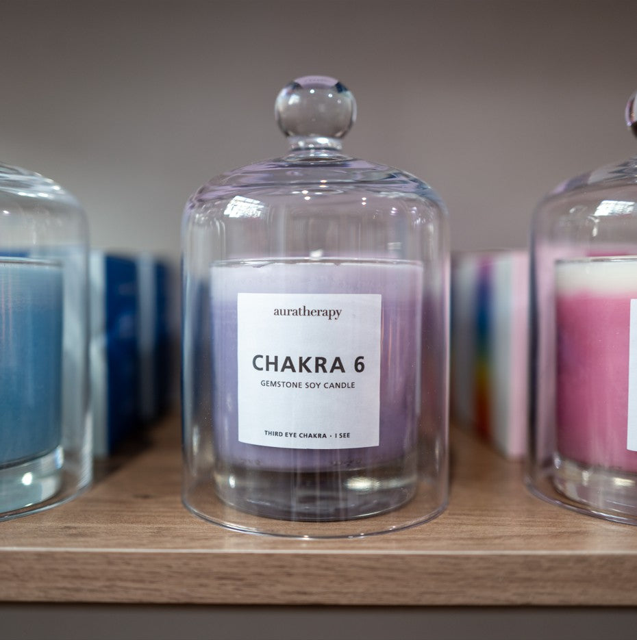 chakra 6 - third eye chakra- amethyst & tourmaline gemstone candle