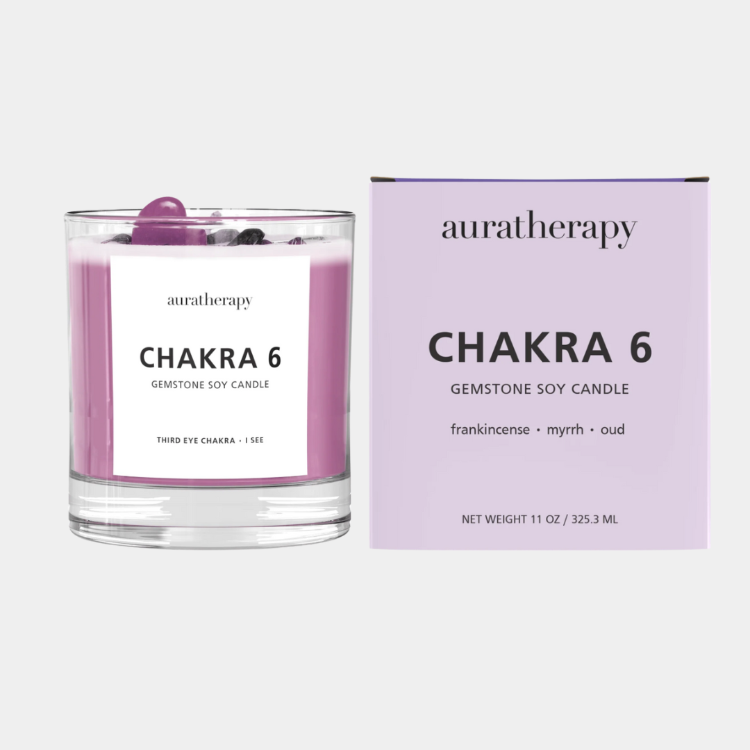 chakra 6 - third eye chakra- amethyst & tourmaline gemstone candle