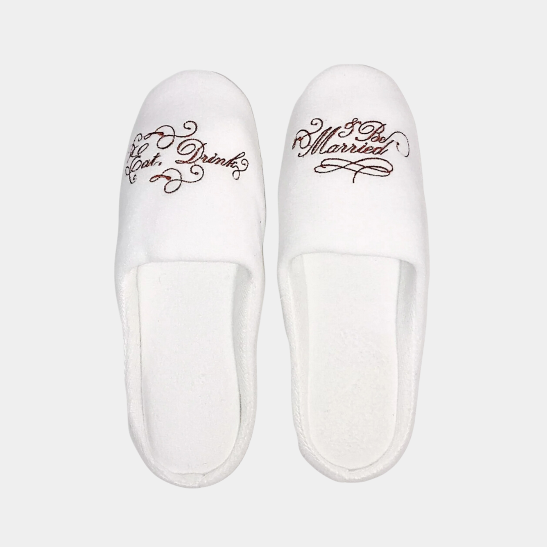 eat, drink & be married closed toe slide bridal slipper