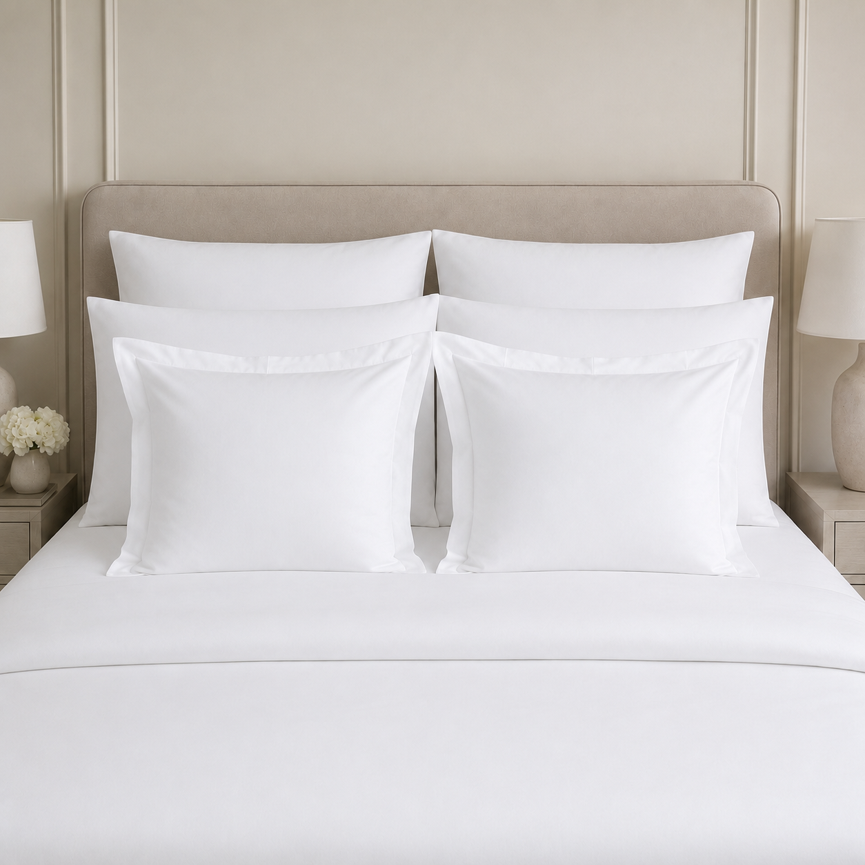 Diamond Support® Euro Square Triple Bundle: diamond support grey duck down and feather pillows, pillow protectors, and shams