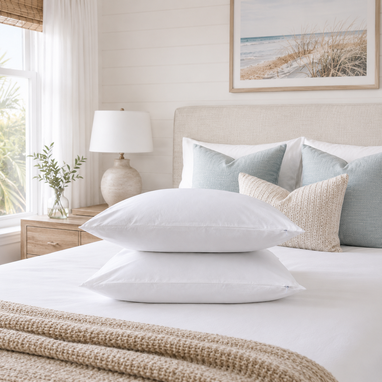 25/75 Euro Square Pillow Bundle: 25/75 white goose down and feather pillows with pillow protectors