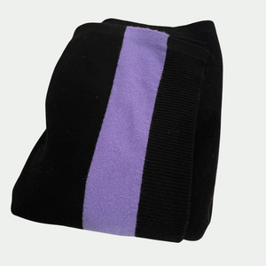 Cashmere Throw, Black with Periwinkle Stripe