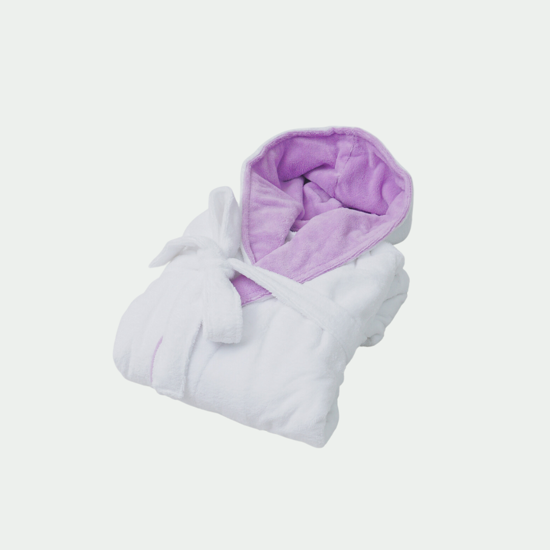 taurus mountain collection absorb8™ hooded robe, white with lilac interior hood