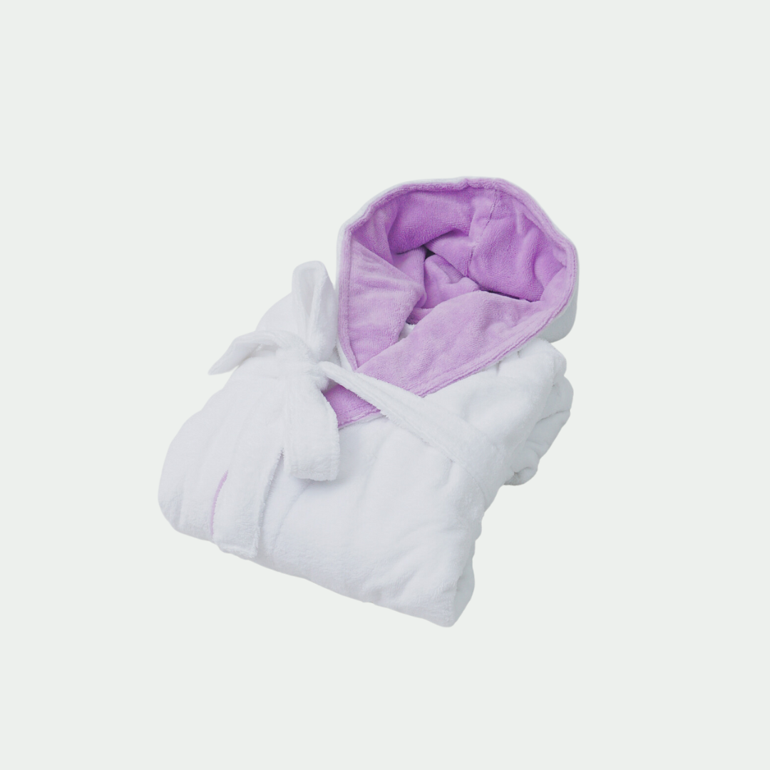 Taurus Mountain Collection Absorb8™ Hooded Robe, White with Lilac Interior Hood