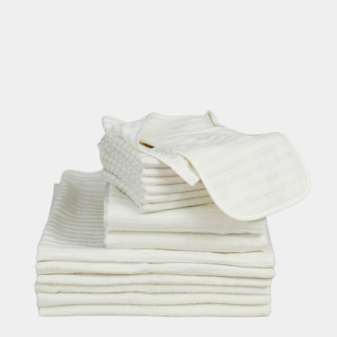 wash me tender™ silk and organic cotton ribbed towel set