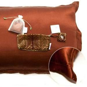 Tiara Silks® Tiger's Eye Pillowcase+Brown Velvet Travel Bag