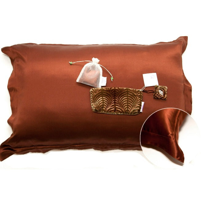 tiara silks® brown silk pillowcase+tiger's eye velvet travel bag