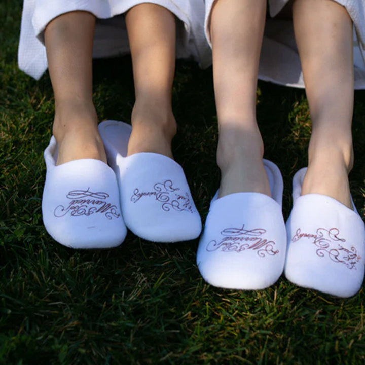 eat, drink & be married closed toe slide bridal slipper