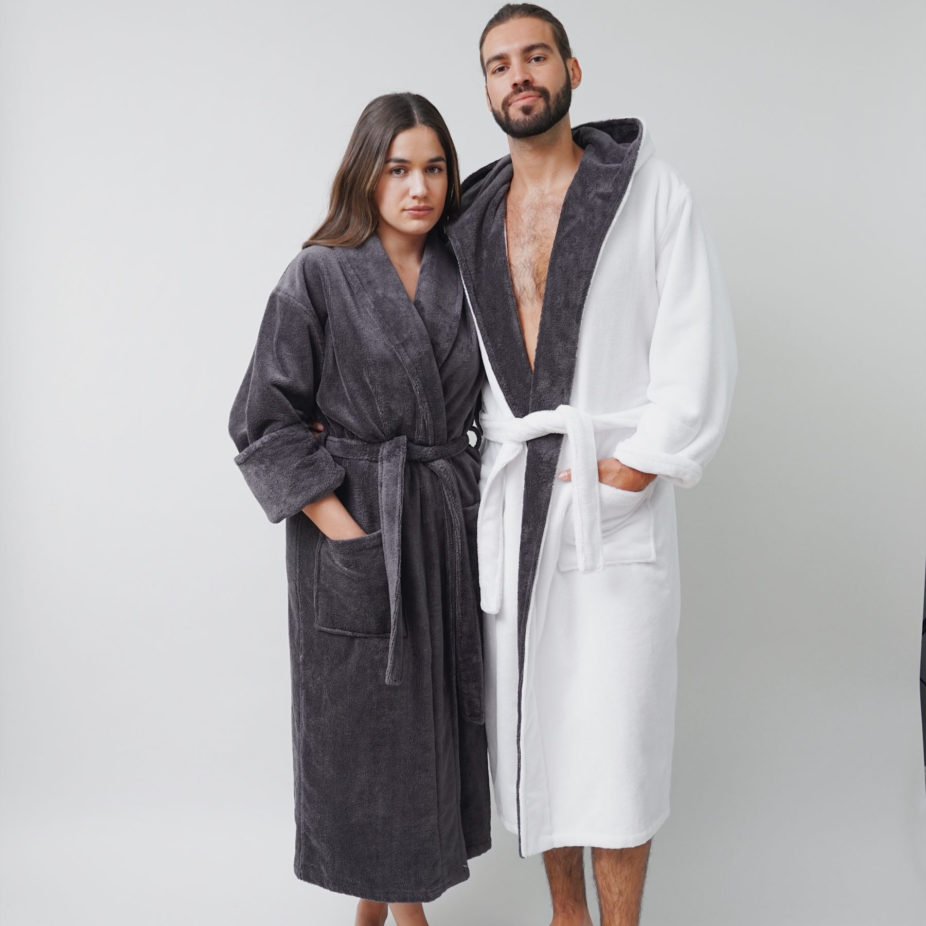 Taurus Mountain Collection Absorb8™ Hooded Robe, White with Dark Grey Interior Hood